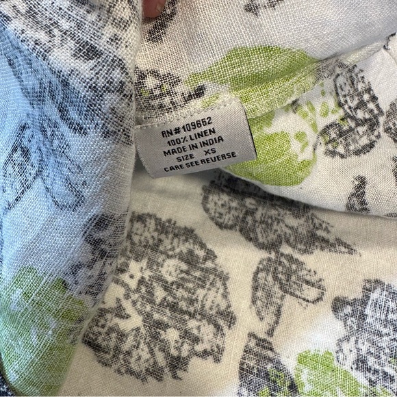Snapdragon & Twig 100% Linen Orbit Green Cream Black Floral Oversized Dress XS - Picture 10 of 16